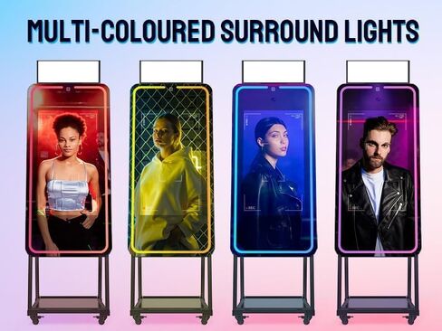 MWE Magic Mirror Photo Booth Machine Touch Screen with Printer,12MP 4K HD Camera,RGB Surround Light Music Sync,Professional Photography Light,Dual System,Software APP Remote Control (65n+Printer) in Kuwait