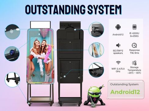 MWE Magic Mirror Photo Booth Machine Touch Screen with Printer,12MP 4K HD Camera,RGB Surround Light Music Sync,Professional Photography Light,Dual System,Software APP Remote Control (65n+Printer) in Kuwait