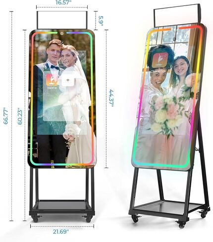 MWE Magic Mirror Photo Booth Machine Touch Screen with Printer,12MP 4K HD Camera,RGB Surround Light Music Sync,Professional Photography Light,Dual System,Software APP Remote Control (65n+Printer) in Kuwait
