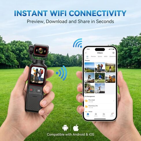 4K Vlogging Camera, Pocket Handheld Camera with 180° Rotating Lens | Content Creator Camera with 1.69" Touch Screen, Gyro Stabilization, WiFi & 8H Battery, Lightweight, for Daily Recording in Kuwait