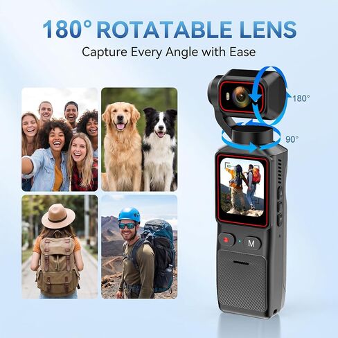 4K Vlogging Camera, Pocket Handheld Camera with 180° Rotating Lens | Content Creator Camera with 1.69" Touch Screen, Gyro Stabilization, WiFi & 8H Battery, Lightweight, for Daily Recording in Kuwait
