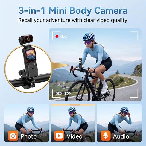 4K Vlogging Camera, Pocket Handheld Camera with 180° Rotating Lens | Content Creator Camera with 1.69" Touch Screen, Gyro Stabilization, WiFi & 8H Battery, Lightweight, for Daily Recording in Kuwait