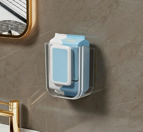 Wall-Mounted Wet Wipe Holder, Tear-Free Tissue Box, Transparent Adhesive Storage Rack—Perfect for the Bathroom, Kitchen, and Bedroom (White) in Kuwait