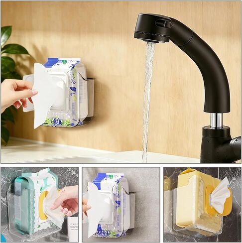 6 Pcs Kitchen Wipes Box, 4.8x3.3x5.9 Inch Acrylic Wall-Mounted Wipes Dispenser Non-Slip Flushable Wipes Container Box with Sticker for Bathroom, Kitchen, Bedroom, Toilet, Home, Clear in Kuwait
