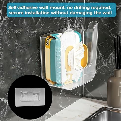 6 Pcs Kitchen Wipes Box, 4.8x3.3x5.9 Inch Acrylic Wall-Mounted Wipes Dispenser Non-Slip Flushable Wipes Container Box with Sticker for Bathroom, Kitchen, Bedroom, Toilet, Home, Clear in Kuwait