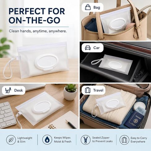 Travel Baby Wipe Case, Leakproof Portable Wipes Holder for Diaper Bag, Car and Stroller, Refillable Airtight Container wit Container Waterproof Wipe with Sealed Diapering in Kuwait