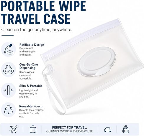 Travel Baby Wipe Case, Leakproof Portable Wipes Holder for Diaper Bag, Car and Stroller, Refillable Airtight Container wit Container Waterproof Wipe with Sealed Diapering in Kuwait