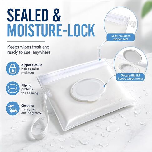 Travel Baby Wipe Case, Leakproof Portable Wipes Holder for Diaper Bag, Car and Stroller, Refillable Airtight Container wit Container Waterproof Wipe with Sealed Diapering in Kuwait