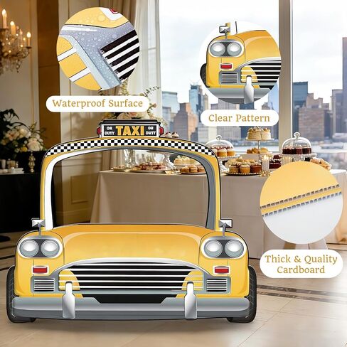4 FT NYC Party Decoration, New York Taxi Cab Cardboard Cutout | Yellow Car Selfie Photo Booth Frame, New York City Party Decorations for Birthday Baby Shower, Plastic Corrugated Board in Kuwait