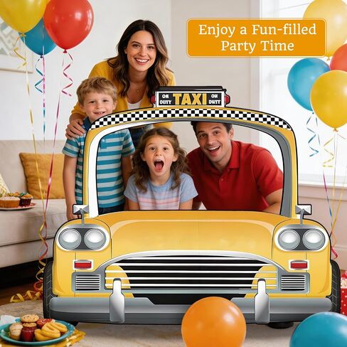 4 FT NYC Party Decoration, New York Taxi Cab Cardboard Cutout | Yellow Car Selfie Photo Booth Frame, New York City Party Decorations for Birthday Baby Shower, Plastic Corrugated Board in Kuwait