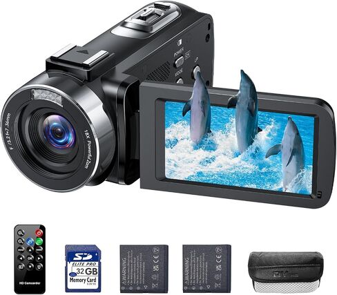 4K Video Camera Camcorder 42MP Vlogging Camera for YouTube with 3" 270° Rotation Screen, 18X Digital Zoom Cam Corder, 2 Rechargeable Batteries, 32GB SD Card & Remote Control in Kuwait