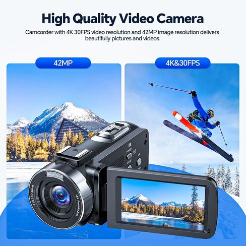 4K Video Camera Camcorder 42MP Vlogging Camera for YouTube with 3" 270° Rotation Screen, 18X Digital Zoom Cam Corder, 2 Rechargeable Batteries, 32GB SD Card & Remote Control in Kuwait