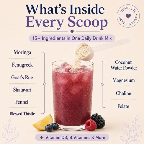 Complete Lactation Drink Mix Smoothie Supplement for Breastfeeding & Milk Supply Support with Moringa, Goat’s Rue, Shatavari, Fenugreek, Blessed Thistle, Vitamins & Electrolytes in Kuwait