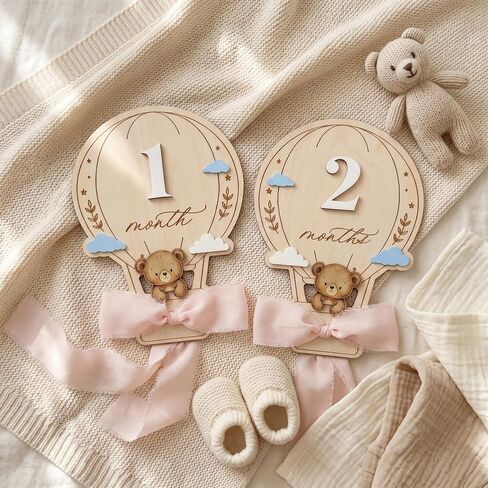 Baby Monthly Milestone Markers, 1–12 Month Milestone Signs, Newborn Photo Props, Baby Growth Photo Cards, Nursery Room Decor (Pink D16) in Kuwait