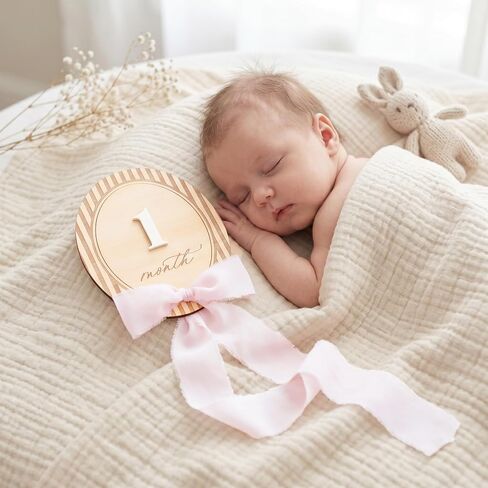 Baby Milestone Signs 1–12 Months, Monthly Milestone Markers, Newborn Photo Props, Baby Growth Photo Cards, Nursery Decor (Bow D39) in Kuwait