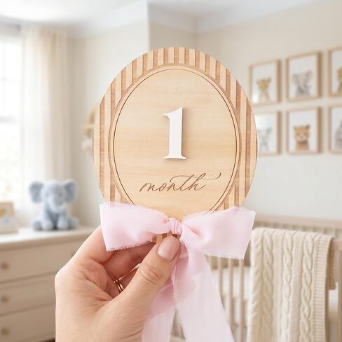Baby Milestone Signs 1–12 Months, Monthly Milestone Markers, Newborn Photo Props, Baby Growth Photo Cards, Nursery Decor (Bow D39) in Kuwait