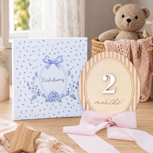Baby Milestone Signs 1–12 Months, Monthly Milestone Markers, Newborn Photo Props, Baby Growth Photo Cards, Nursery Decor (Bow D39) in Kuwait