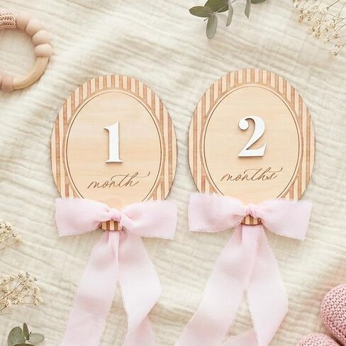 Baby Milestone Signs 1–12 Months, Monthly Milestone Markers, Newborn Photo Props, Baby Growth Photo Cards, Nursery Decor (Bow D39) in Kuwait