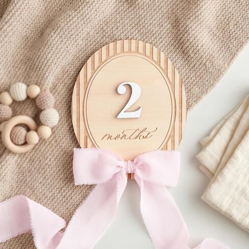 Baby Milestone Signs 1–12 Months, Monthly Milestone Markers, Newborn Photo Props, Baby Growth Photo Cards, Nursery Decor (Bow D39) in Kuwait