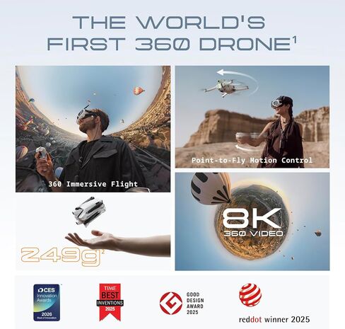 Antigravity A1 Infinity Bundle (3 High-Capacity Batteries) - 8K 360 Drone for Immersive Flight, Point-to-Fly Motion Control, Obstacle Avoidance, Deep Track, Auto Return, 10km Transmission, Auto Edit | Includes Vision Fpv Goggles and Grip Motion Controller in Kuwait