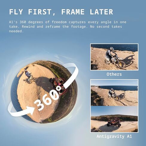 Antigravity A1 Infinity Bundle (3 High-Capacity Batteries) - 8K 360 Drone for Immersive Flight, Point-to-Fly Motion Control, Obstacle Avoidance, Deep Track, Auto Return, 10km Transmission, Auto Edit | Includes Vision Fpv Goggles and Grip Motion Controller in Kuwait