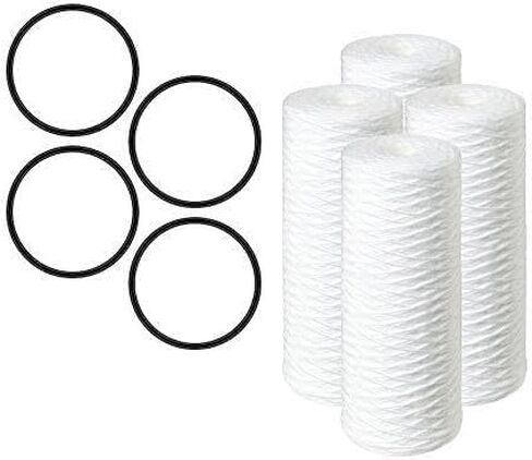 QC Filters, quickchangefilters 5 Micron Polypropylene Cord Wound Water Filter Cartridge, 4.5x10 inch, 4-Pack with 8, O-rings, Compatible with Pentair and Pelican Systems PC40 replacement in Kuwait
