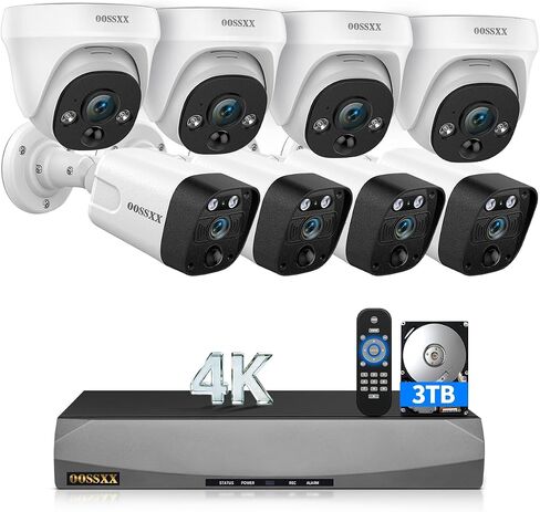 4K Wired Dome PoE IP Cameras for Home Security Outdoor (2 Bullet + 2 Dome) | Surveillance Video Indoor,130° Wide Angle, 2-Way Audio, AI Human/PIR Detection in Kuwait