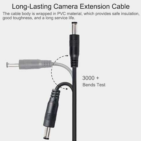 10FT DC Extension Cable for AC DC Adapter Power Supply Extension Plug Jack 5.5mm x 2.1mm Male to Female 20AWG DC 24V 12V 9V 6V 5V for Security Cameras Router Printer LED Light Strip 5A Max. 3M Black in Kuwait