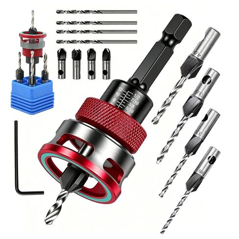 Countersink Drill Bits Set, 4PCS 4-Flute HSS M2 Bits with Depth Stop | 4-Flute Countersink Drill Bits for Cleaner Holes Durable HSS M2 Set Adjustable Depth Stop Collar Versatile Woodworking in Kuwait