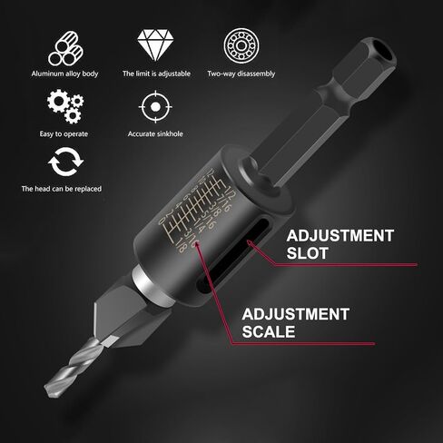 Countersink Drill Bits Set, 4PCS 4-Flute HSS M2 Bits with Depth Stop | 4-Flute Countersink Drill Bits for Cleaner Holes Durable HSS M2 Set Adjustable Depth Stop Collar Versatile Woodworking in Kuwait