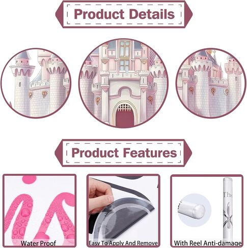 PLIGREAT Princess Castle Wall Decals, Watercolor Cloud Fairy Castle Wall Sticker, Large Vinyl Removable Peel and Stick Wall Decal for Girls Bedroom Nursery Living Room Home Indoor Wall Art Decoration in Kuwait