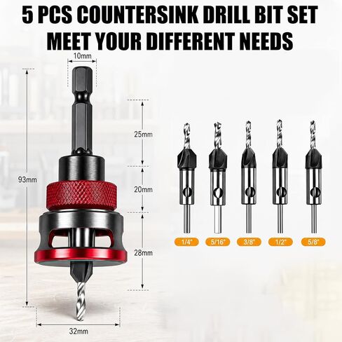 9 Pcs Countersink Drill Bit Set with Depth Stop, Hss M2 Counter Sink Bits for Wood, 82° Counterbore Drillbit with 1/4" Hex Shank in Kuwait