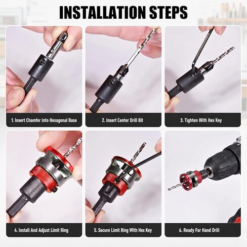 9 Pcs Countersink Drill Bit Set with Depth Stop, Hss M2 Counter Sink Bits for Wood, 82° Counterbore Drillbit with 1/4" Hex Shank in Kuwait