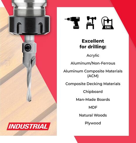 Amana Tool Carbide Tipped Countersink Drill Bit, 55211, 10 Screw, 1/2 Dia x 3/16 Drill Dia x 3/8 Round Shank in Kuwait