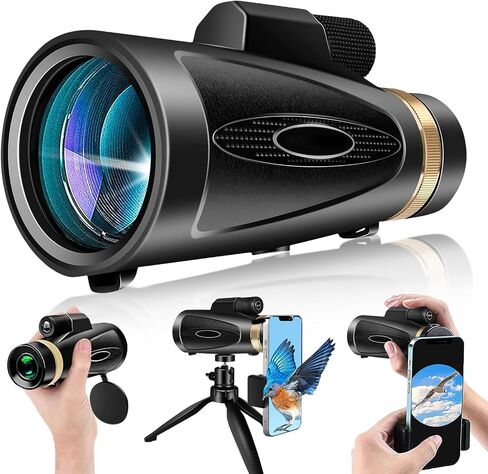 Monocular Telescope 12X60 HD High Power with Smartphone Adapter Tripod,Larger Vision Monoculars for Adults with BAK4 Prism & FMC Lens, Suitable for Bird Watching Hunting Hiking Camping Wildlife-Green in Kuwait