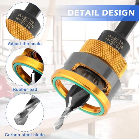 7 Pcs Countersink Drill Bits Set with Adjustable Depth Stop Collar, 4 Pcs Four-Flute Countersink Drill Bit for 82 Degree Woodworking, Plywood and MDF DIY, Wrench & Double-Ended Cross Head Bit in Kuwait