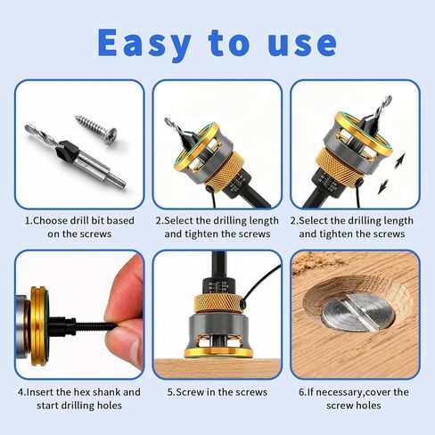 7 Pcs Countersink Drill Bits Set with Adjustable Depth Stop Collar, 4 Pcs Four-Flute Countersink Drill Bit for 82 Degree Woodworking, Plywood and MDF DIY, Wrench & Double-Ended Cross Head Bit in Kuwait