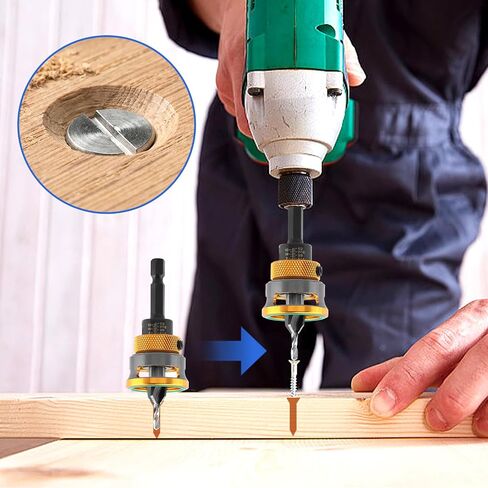 7 Pcs Countersink Drill Bits Set with Adjustable Depth Stop Collar, 4 Pcs Four-Flute Countersink Drill Bit for 82 Degree Woodworking, Plywood and MDF DIY, Wrench & Double-Ended Cross Head Bit in Kuwait