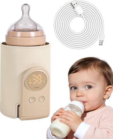 Umimile Portable Bottle Warmer for Travel – Heats the Bottle Directly—No Pouring, Fast Heating Baby Bottle Warmer on The Go, 6 Temp Settings & Auto Keep-Warm,Fits 2.5-3.3in Bottles (Beige) in Kuwait