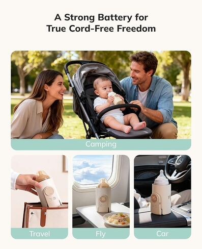 Umimile Portable Bottle Warmer for Travel – Heats the Bottle Directly—No Pouring, Fast Heating Baby Bottle Warmer on The Go, 6 Temp Settings & Auto Keep-Warm,Fits 2.5-3.3in Bottles (Beige) in Kuwait