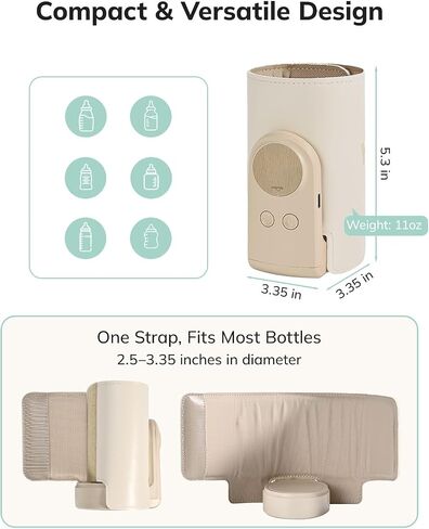 Umimile Portable Bottle Warmer for Travel – Heats the Bottle Directly—No Pouring, Fast Heating Baby Bottle Warmer on The Go, 6 Temp Settings & Auto Keep-Warm,Fits 2.5-3.3in Bottles (Beige) in Kuwait