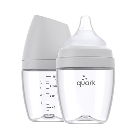 BuubiBottle Mini Slow Flow Bottle for Newborn Babies by Quark - with Anti-Colic RealFeel Nipple to Simulate Breastfeeding - Easy to Clean, BPA-Free, PVC-Free, Toxin-Free - 5 Oz Bottle with Lid, Gray in Kuwait