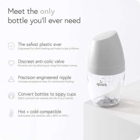 BuubiBottle Mini Slow Flow Bottle for Newborn Babies by Quark - with Anti-Colic RealFeel Nipple to Simulate Breastfeeding - Easy to Clean, BPA-Free, PVC-Free, Toxin-Free - 5 Oz Bottle with Lid, Gray in Kuwait