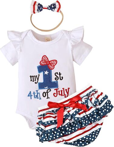 4th of July Baby Girl Outfit American Flag Romper My 1st 4th of July Clothes Pants Set in Kuwait