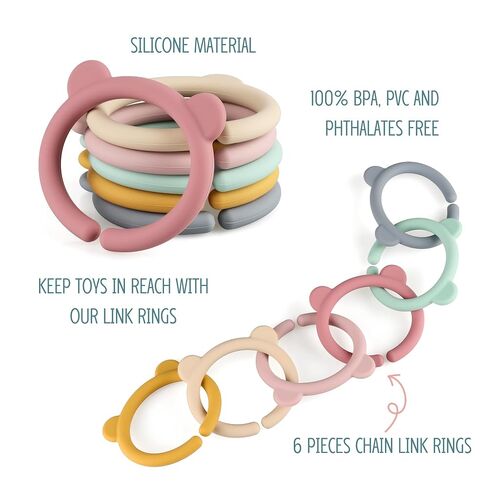 6 Packs Baby Teether Ring Links，Silicone Teether Links Attach Baby Toys to Strollers or Carrier Seat in Kuwait