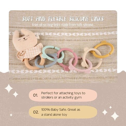 6 Packs Baby Teether Ring Links，Silicone Teether Links Attach Baby Toys to Strollers or Carrier Seat in Kuwait