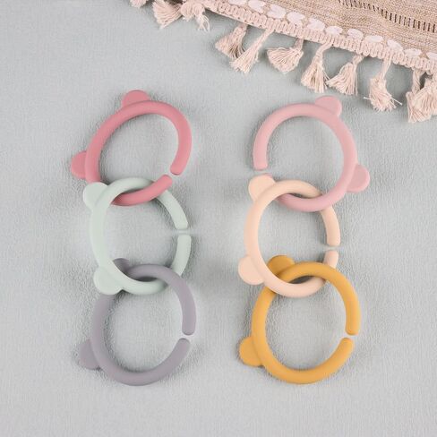 6 Packs Baby Teether Ring Links，Silicone Teether Links Attach Baby Toys to Strollers or Carrier Seat in Kuwait