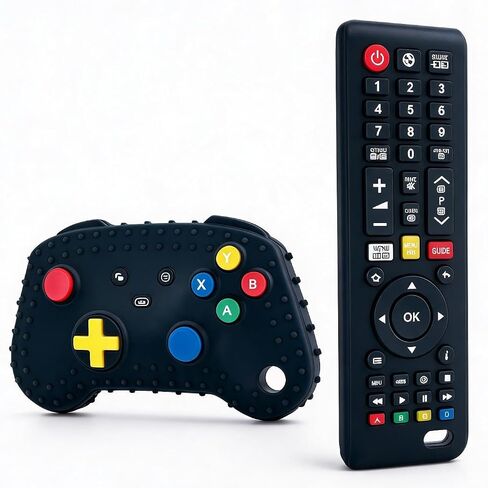 2 Pack Silicone Baby Remote Control Teether with Game Controller Toy, Realistic Teething Toys for Babies 6-12 Months, BPA Free Soft Infant Chew Toy for Teething Relief, Toddler Gift in Kuwait