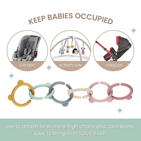 6 Packs Baby Teether Ring Links，Silicone Teether Links Attach Baby Toys to Strollers or Carrier Seat in Kuwait