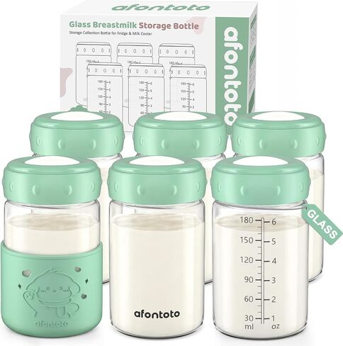 Glass Breastmilk Storage Bottles, Replacement Spectra Pump Bottles, BPA Free Wide Neck Borosilicate Glass Breast Milk Collection Baby Bottle with Silicone Sleeve, Breastfeeding Essentials, 6oz, 4 PCS in Kuwait